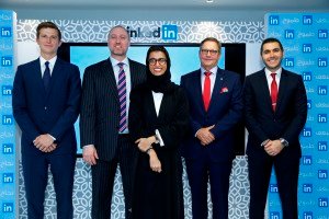 Executives from LinkedIn with HE Noura Al Kaabi, (centre) CEO, Media Zone Authority Abu Dhabi. 