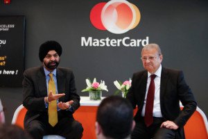 Ajay Banga, CEO, MasterCard, and H.E. Atef Helmy, Egypt’s Minister of Communications and Information Technology, announcing the digital National ID program at Mobile World Congress 2015. (Photo courtesy of Business Newswire).