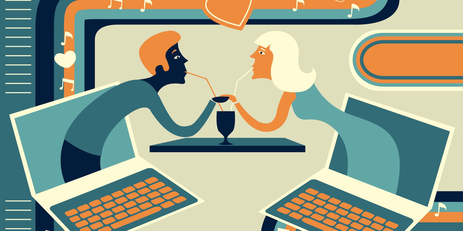 Illustrative of couple representing online dating
